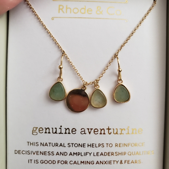 Rhode & Co Adventurine Pendant Necklace Earring Set NEW - Picture 2 of 4
